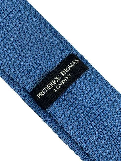 medium azure denim blue knitted tie
